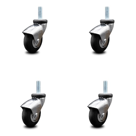 Service Caster 3 Inch Bright Chrome Hooded Neoprene Rubber 3/8 Inch Threaded Stem Casters, 4PK SCC-TS03S310-NPRB-BC-381615-4